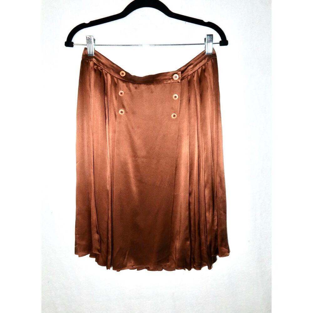 Pamela Dennis Button Pleaded Wrap Skirt 100% Silk‎ Size 10